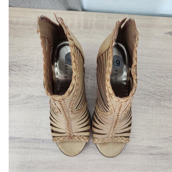 Madden Girl Size 6.5 Tan Light Brown Open toe 3.5" Heels Booties Sandals Ankle - Picture 7 of 10